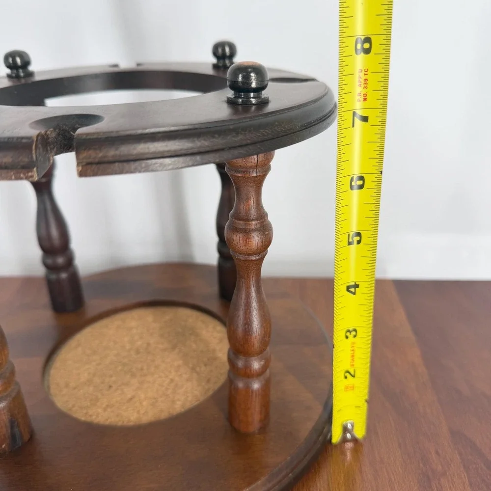 VTG 70s Mid Century Wood Wine Bottle & 4 Stemware Glass Holder HiMark Portable